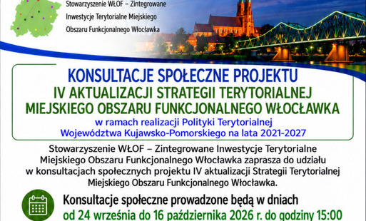Zdjęcie do Konsultacje społeczne projektu IV aktualizacji Strategii Terytorialnej Miejskiego Obszaru Funkcjonalnego Włocławka w ramach realizacji polityki terytorialnej wojew&oacute;dztwa kujawsko-pomorskiego 2021-2027